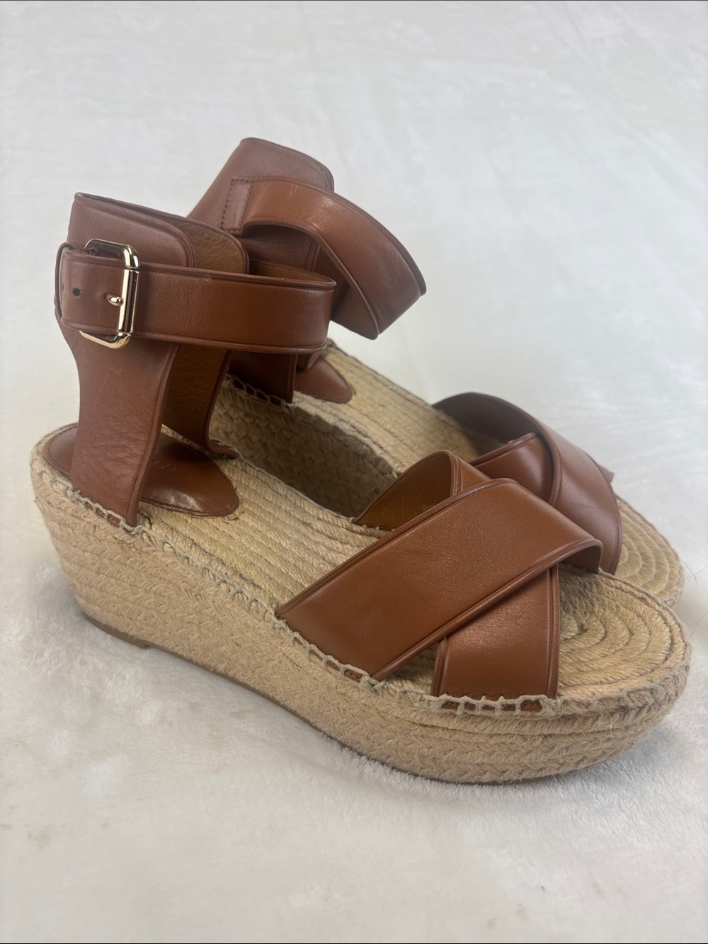 COACH Primrose Brown Leather Wedge Espadrille Sandal Size 8.5